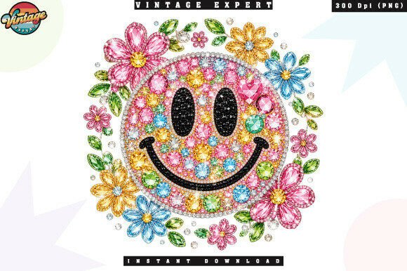 Adding Sparkle and Joy with a Floral Smiley Face Rhinestone PNG