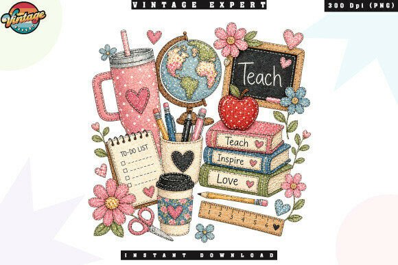 Back to School Teacher Faux Glitter PNG