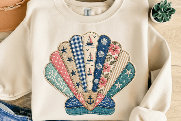 Cute Patchwork Seashell Beach PNG: A Workflow Asset for Coastal Design