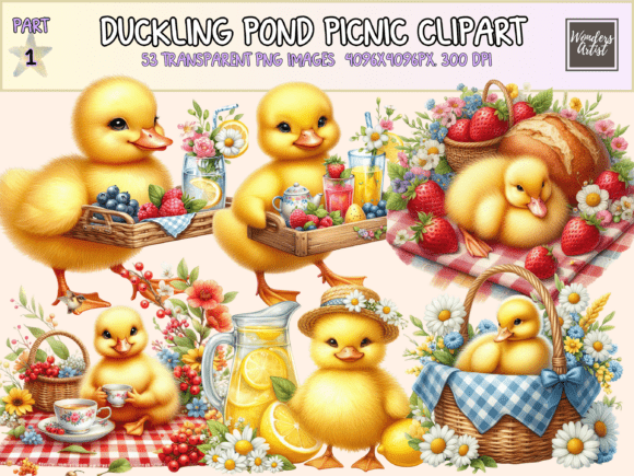 Duckling Pond Picnic Clipart: Bringing Springtime Charm to Your Designs