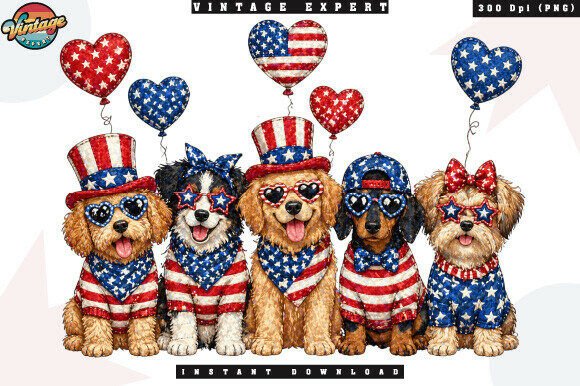 Elevating Independence Day Merchandise with Cute Patriotic Dogs Patchwork PNG