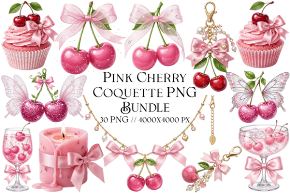 Embracing the Pink Cherry Coquette PNG Bundle for Feminine Digital Design