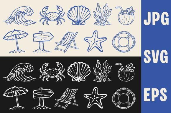 Hand Drawn Summer Beach Icon Set