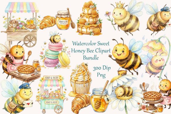 Infusing Whimsy and Warmth with Watercolor Sweet Honey Bee Clipart PNGs