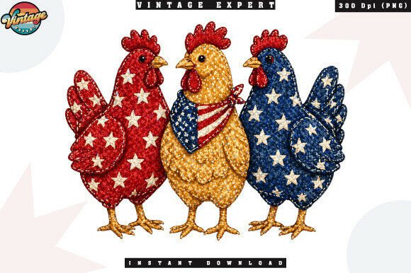 Patriotic Chicken Crochet Yarn PNG: A Farm-Chic Design