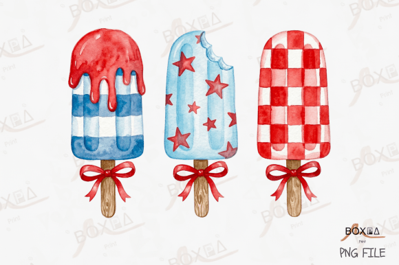 Patriotic Popsicle Ice Cream Bow PNG