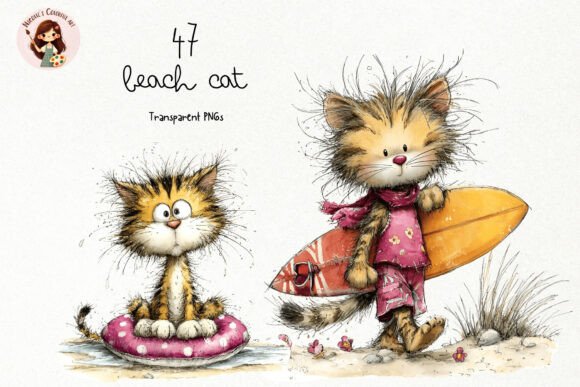 Summer Beach Cat PNG Clipart: Elevating Your Creative Projects with Whimsical Charm