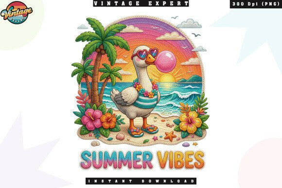 Summer Vibes Goose Crochet Yarn PNG: Elevating Print-on-Demand with Nostalgic Whimsy