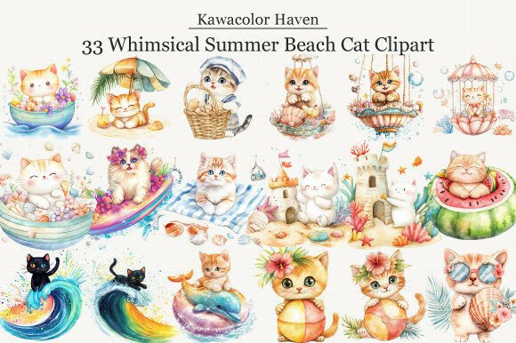 Unleashing Creativity with Whimsical Summer Beach Cat Clipart