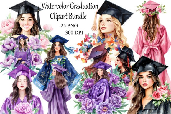 Watercolor Graduation Clipart Bundle