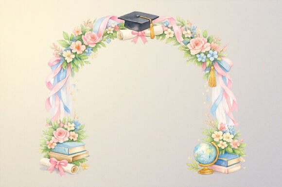 Watercolor Graduation Floral Arch PNG
