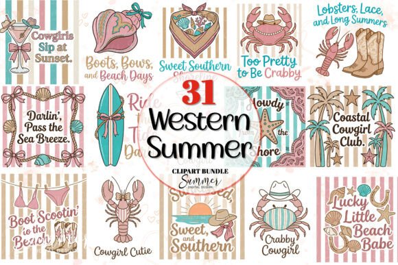 Western Summer Coastal Cowgirl Clipart