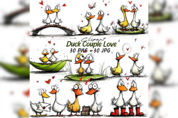 Whimsical Duck Couple Love Clipart