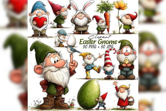 Whimsical Easter Gnome Watercolor Clipart