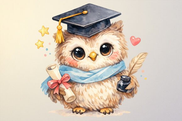 Whimsical Graduation Owl PNG Clipart